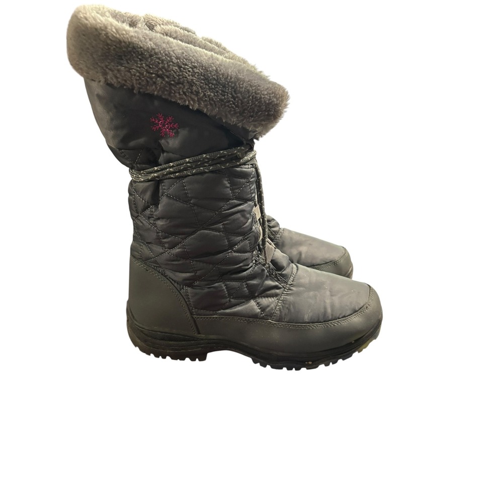 Goose Womens DDA1RBEC Quilted Snow Boots Gray Faux Fur Trim Winter Mid Calf 10